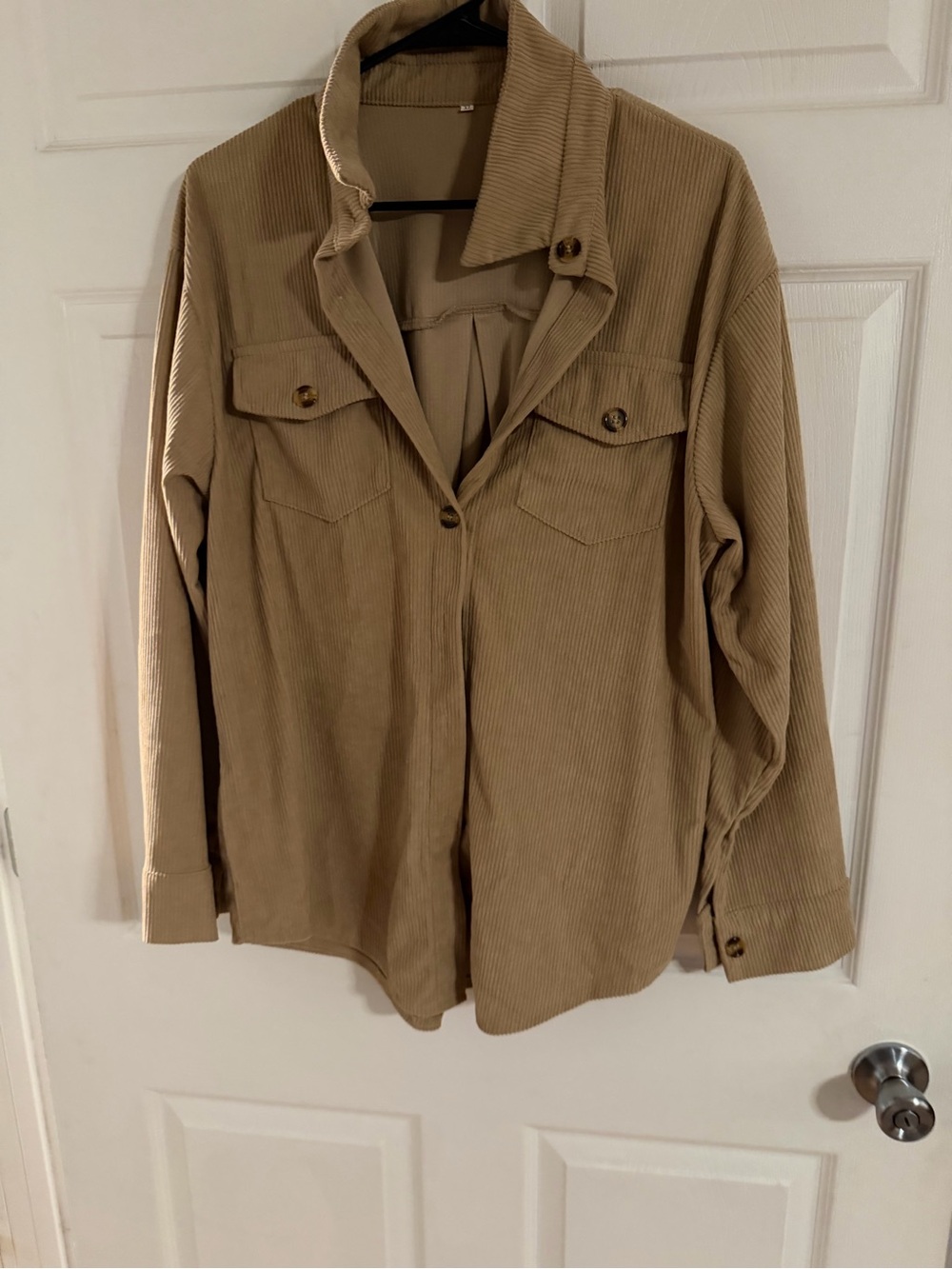 Beige Corduroy Button-Front Jacket